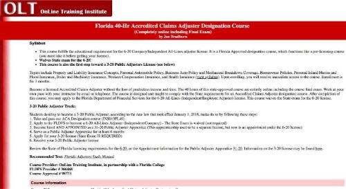 OLT Florida 40-Hr Accredited Claims Adjuster Designation Course