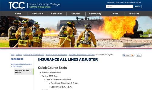TCC Tarrant County College All-Lines Workers’ Comp Adjuster Course