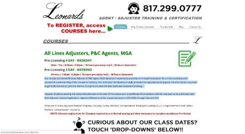 Leonard’s Insurance Training All Lines Adjusters, P&C Agents, MGA